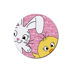 Easter Bunny And Chick  Rubber Round Coaster (4 Pack)  by Valentinaart