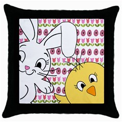 Easter Bunny And Chick  Throw Pillow Case (black) by Valentinaart