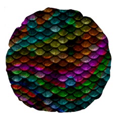 Fish Scales Pattern Background In Rainbow Colors Wallpaper Large 18  Premium Round Cushions by Nexatart