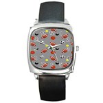 Balltiled Grey Ball Tennis Football Basketball Billiards Square Metal Watch Front