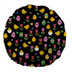 Easter - Chick And Tulips Large 18  Premium Round Cushions by Valentinaart