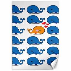 Fish Animals Whale Blue Orange Love Canvas 12  X 18   by Mariart