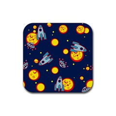 Rocket Ufo Moon Star Space Planet Blue Circle Rubber Coaster (square)  by Mariart