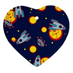 Rocket Ufo Moon Star Space Planet Blue Circle Heart Ornament (Two Sides) Back