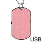 Pink background with white hearts on lines Dog Tag USB Flash (Two Sides) Front