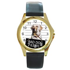 Bad Dog Round Gold Metal Watch by Valentinaart