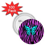 Zebra Stripes Black Pink   Butterfly Turquoise 1 75  Buttons (100 Pack)  by EDDArt