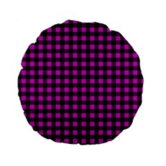 Lumberjack Fabric Pattern Pink Black Standard 15  Premium Flano Round Cushions by EDDArt