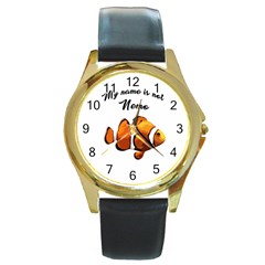 Clown Fish Round Gold Metal Watch by Valentinaart