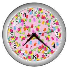 Candy Pattern Wall Clocks (silver)  by Valentinaart