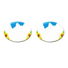 Cloud Blue Sky Sunflower Yellow Green White Cufflinks (oval) by Mariart