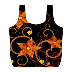 Star Leaf Orange Gold Red Black Flower Floral Full Print Recycle Bags (l)  by Mariart