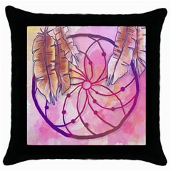 Watercolor Cute Dreamcatcher With Feathers Background Throw Pillow Case (black) by TastefulDesigns