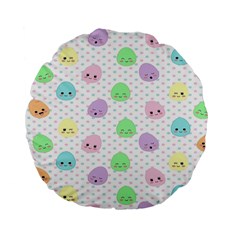 Egg Easter Smile Face Cute Babby Kids Dot Polka Rainbow Standard 15  Premium Flano Round Cushions by Mariart