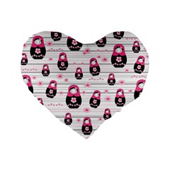 Matryoshka Doll Pattern Standard 16  Premium Heart Shape Cushions by Valentinaart