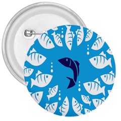 Blue Fish Tuna Sea Beach Swim White Predator Water 3  Buttons by Mariart