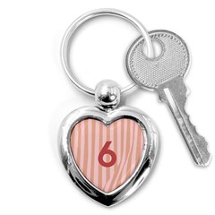 Number 6 Line Vertical Red Pink Wave Chevron Key Chains (heart)  by Mariart