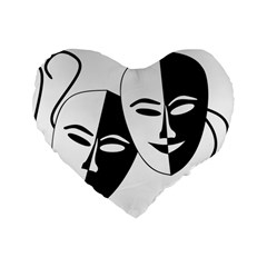 Theatermasken Masks Theater Happy Standard 16  Premium Flano Heart Shape Cushions by Nexatart