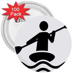 Cropped Kayak Graphic Race Paddle Black Water Sea Wave Beach 3  Buttons (100 Pack)  by Mariart