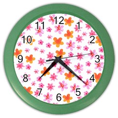 Watercolor Summer Flowers Pattern Color Wall Clocks by TastefulDesigns