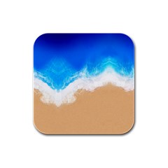 Sand Beach Water Sea Blue Brown Waves Wave Rubber Square Coaster (4 Pack)  by Mariart