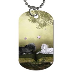 Wonderful Whte Unicorn With Black Horse Dog Tag (one Side) by FantasyWorld7