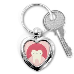 Sad Tooth Pink Key Chains (heart)  by Mariart