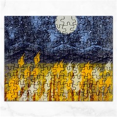 Blue And Gold Landscape With Moon Rectangular Jigsaw Puzzl by digitaldivadesigns