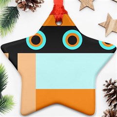 Orange, Aqua, Black Spots And Stripes Ornament (star) by digitaldivadesigns