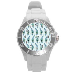 Background Of Beautiful Peacock Feathers Round Plastic Sport Watch (l) by Nexatart