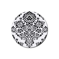 Vintage Damask Black Flower Rubber Coaster (round)  by Mariart