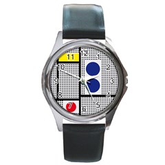 Watermark Circle Polka Dots Black Red Yellow Plaid Round Metal Watch by Mariart