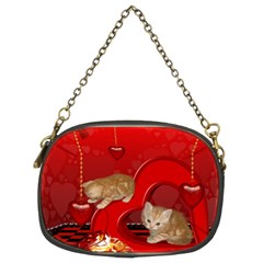 Cute, Playing Kitten With Hearts Chain Purses (two Sides)  by FantasyWorld7