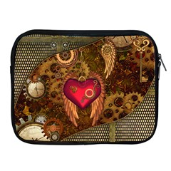 Steampunk Golden Design, Heart With Wings, Clocks And Gears Apple Ipad 2/3/4 Zipper Cases by FantasyWorld7