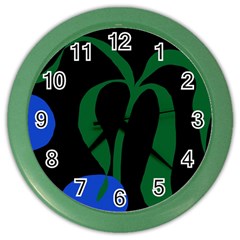 Flower Green Blue Polka Dots Color Wall Clocks by Mariart