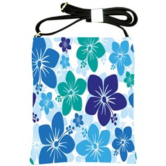 Hibiscus Flowers Green Blue White Hawaiian Shoulder Sling Bags by Mariart