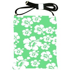 Hibiscus Flowers Green White Hawaiian Shoulder Sling Bags by Mariart