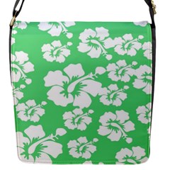 Hibiscus Flowers Green White Hawaiian Flap Messenger Bag (s) by Mariart