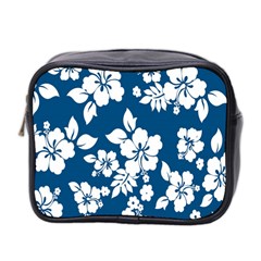 Hibiscus Flowers Seamless Blue White Hawaiian Mini Toiletries Bag 2-side by Mariart