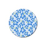 Hibiscus Flowers Seamless Blue Rubber Coaster (Round)  Front