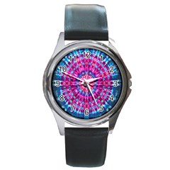 Red Blue Tie Dye Kaleidoscope Opaque Color Circle Round Metal Watch by Mariart