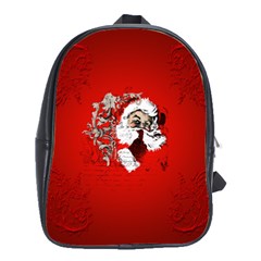 Funny Santa Claus  On Red Background School Bags(large)  by FantasyWorld7