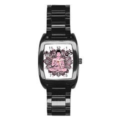 Ornate Buddha Stainless Steel Barrel Watch by Valentinaart