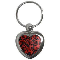 Black Red Tiles Checkerboard Key Chains (heart)  by BangZart