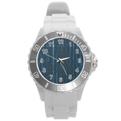 Blue Sparkly Sequin Texture Round Plastic Sport Watch (l) by paulaoliveiradesign