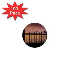 Small Bird Over Fence Backlight Sunset Scene 1  Mini Buttons (100 Pack)  by dflcprints