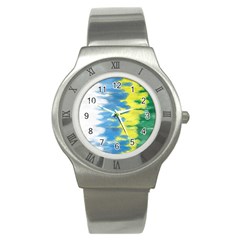 Brazil Colors Pattern Stainless Steel Watch by paulaoliveiradesign