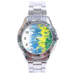 Brazil Colors Pattern Stainless Steel Analogue Watch by paulaoliveiradesign