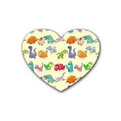 Group Of Funny Dinosaurs Graphic Rubber Coaster (heart)  by BangZart