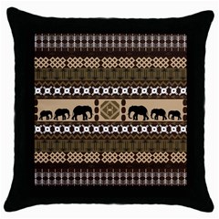 Elephant African Vector Pattern Throw Pillow Case (black) by BangZart